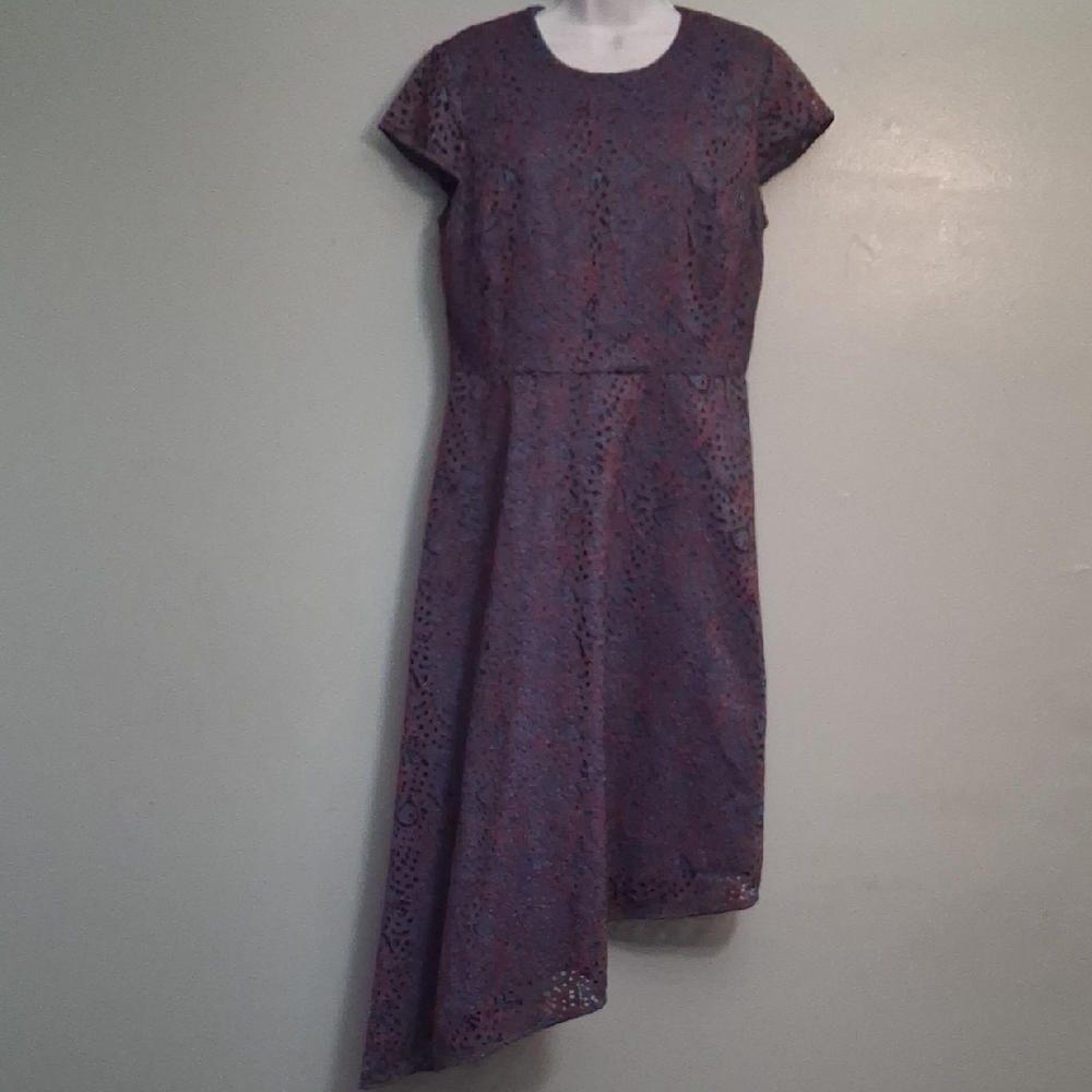 Banana Republic size 10 women's Asymmetrical Overlay Lace Dress in Purple,red.